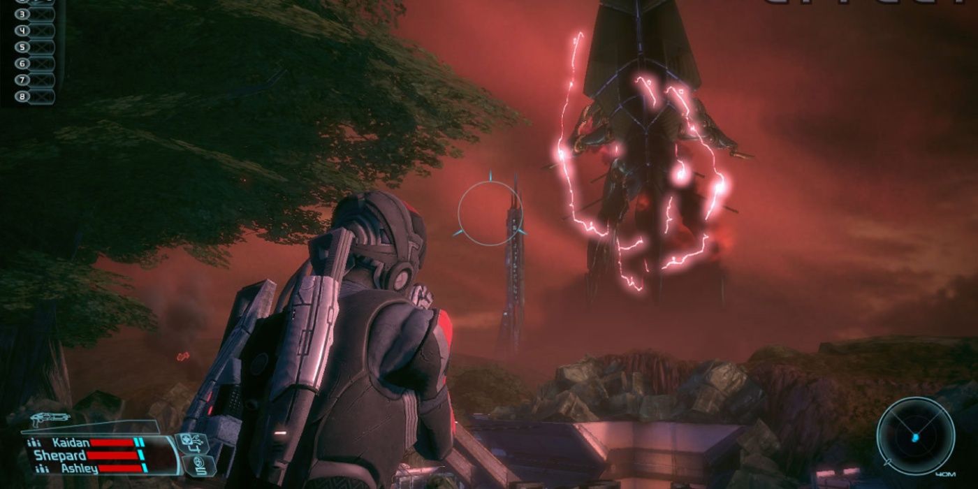 Mass Effect player aiming at a Reaper