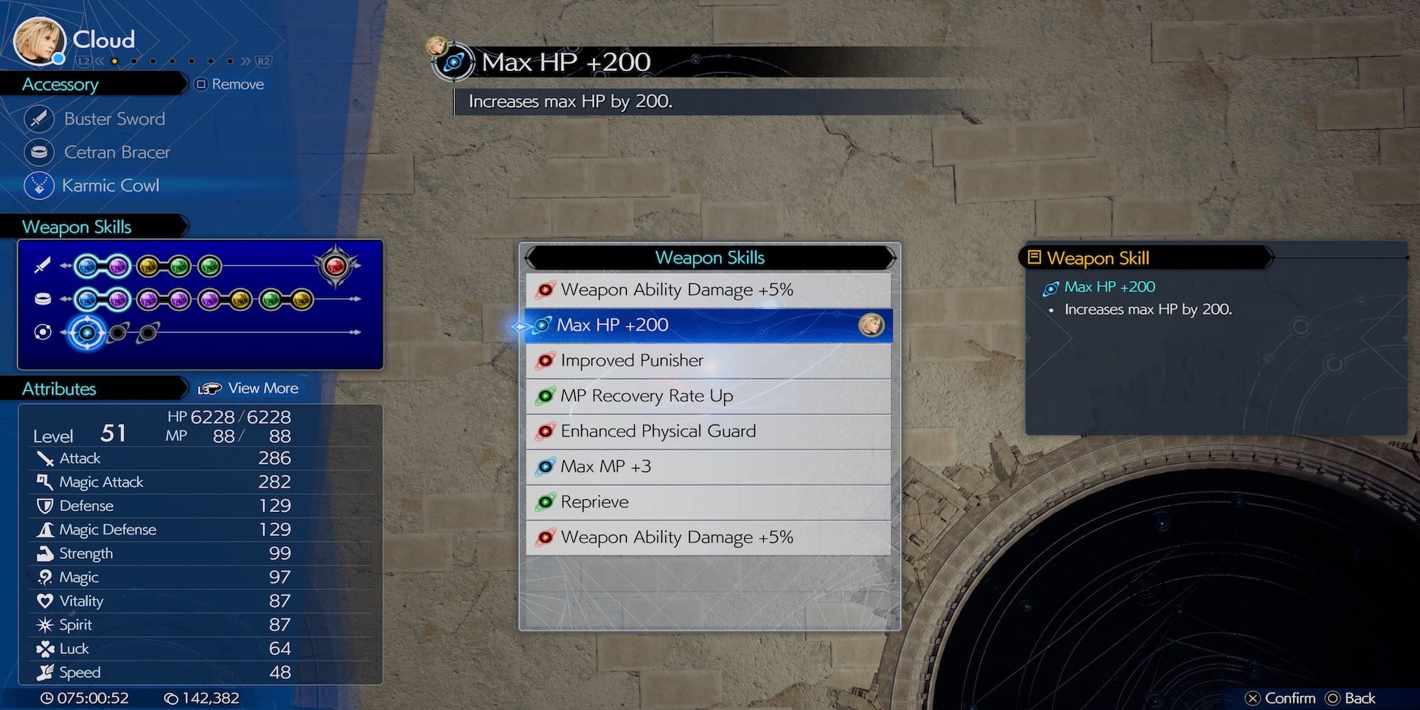 Max HP +200 weapon skill in Final Fantasy 7 Rebirth