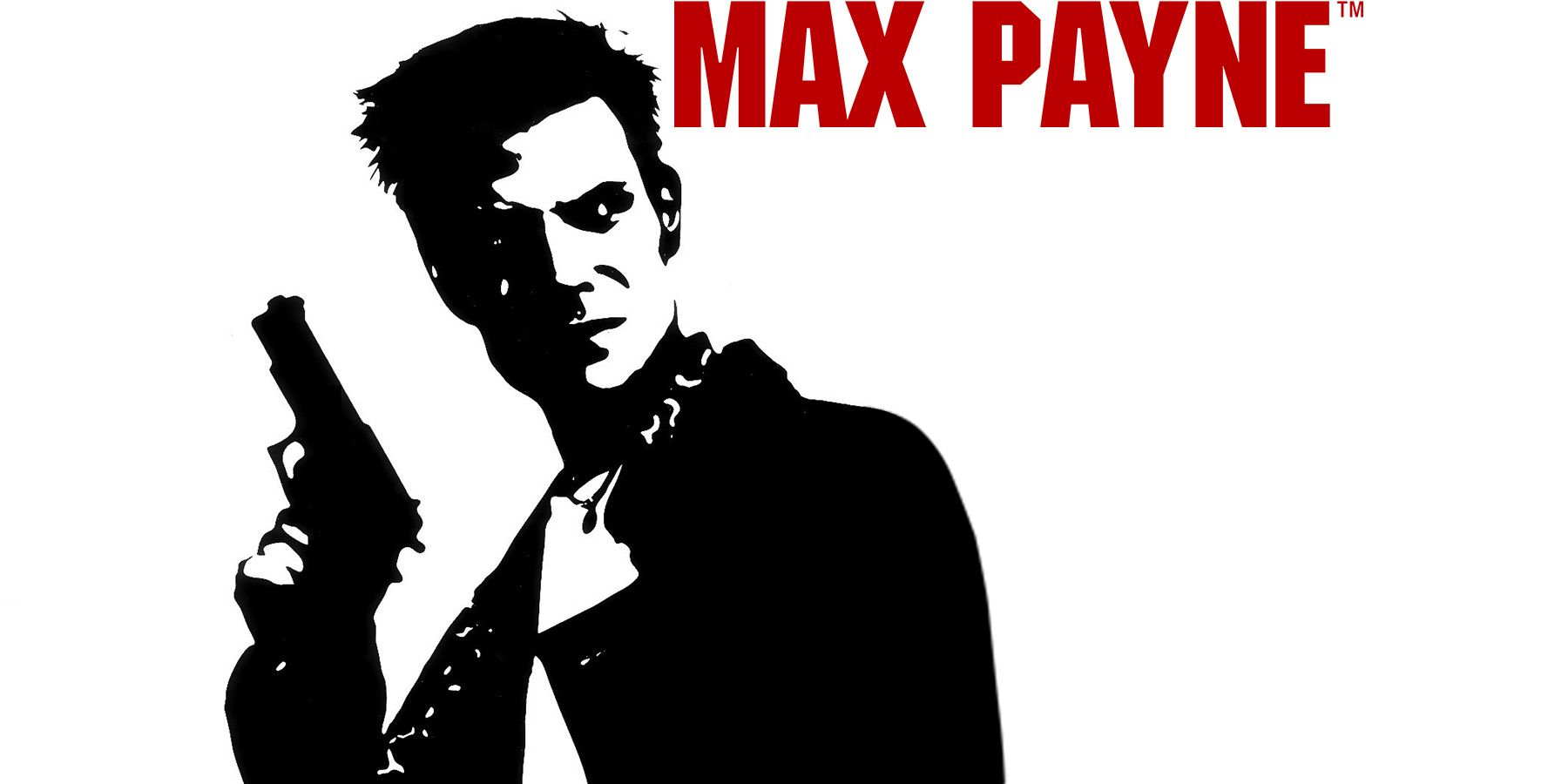 Max Payne 1 silhouette character concept artwork on white background with red game logo