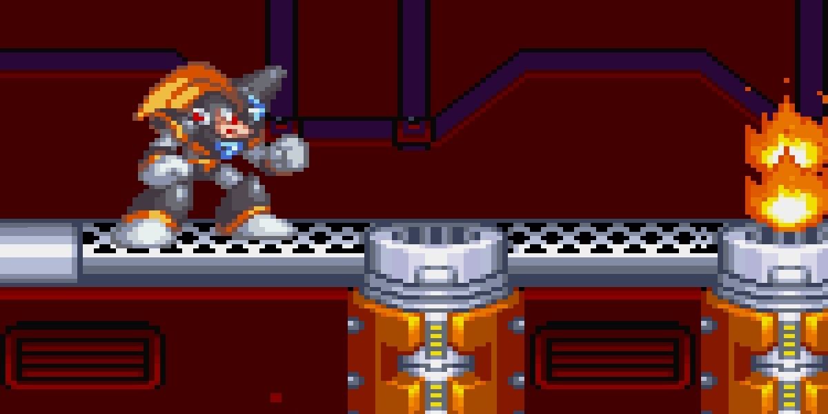 bass standing on a grate in mega man and bass