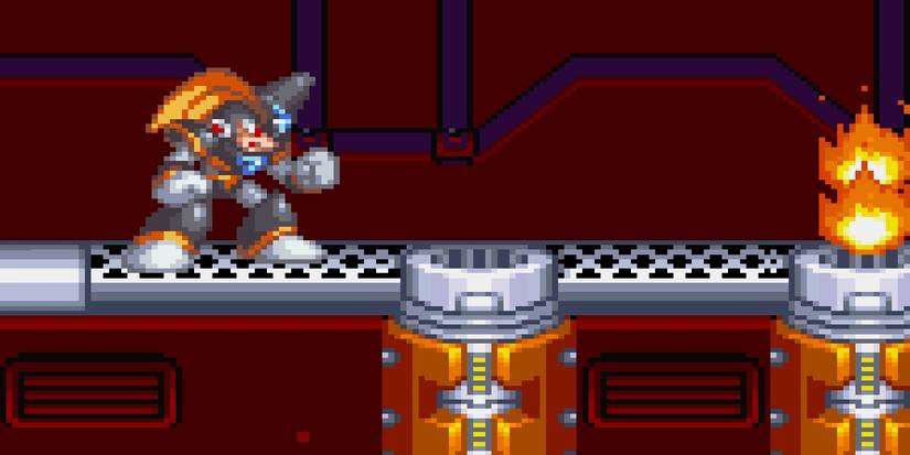 bass standing on a grate in mega man and bass
