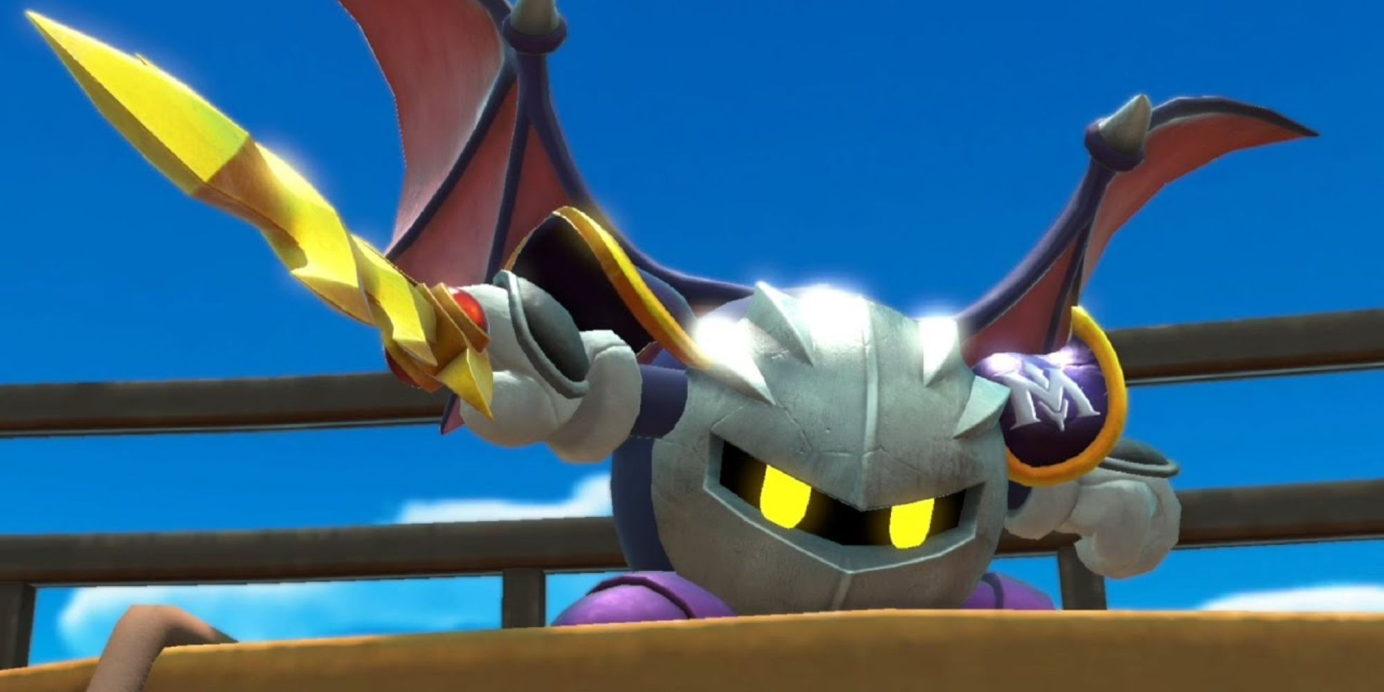 Meta Knight with his sword drawn on a ledge