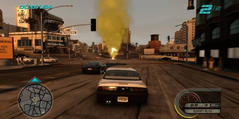 A car driving around L.A.