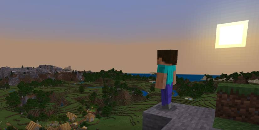 minecraft-village-sunset