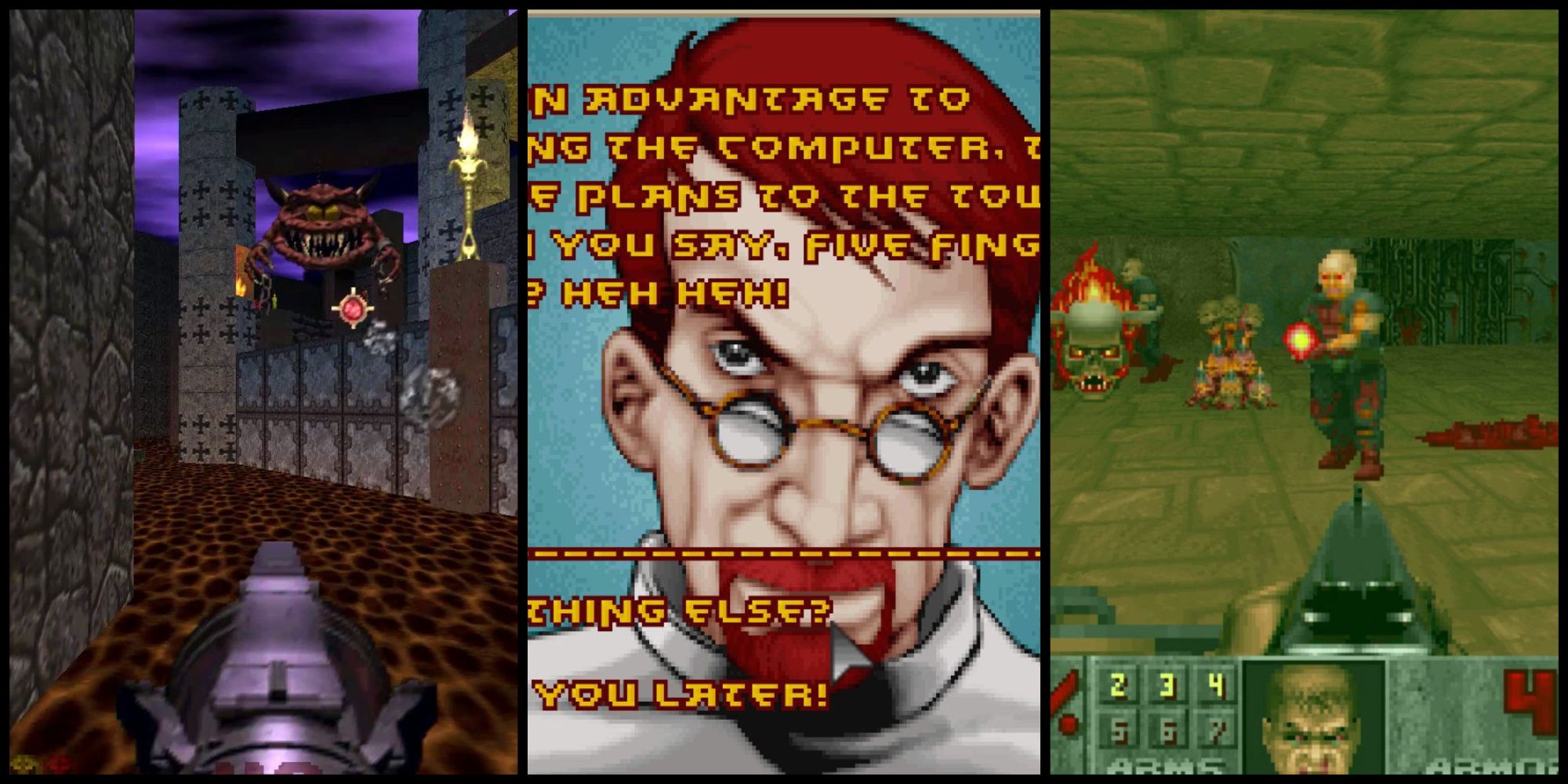 Screenshots from Doom 64, Strife, and Doom