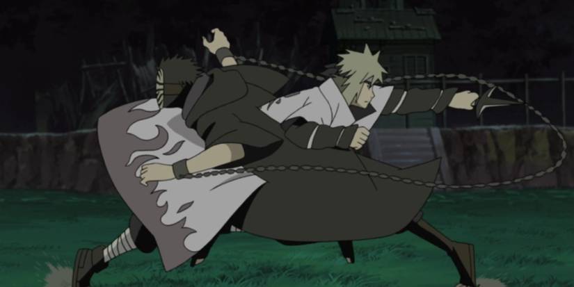 The 4th Hokage passing through Obito's body while Kamui is active in Naruto: Shippuden