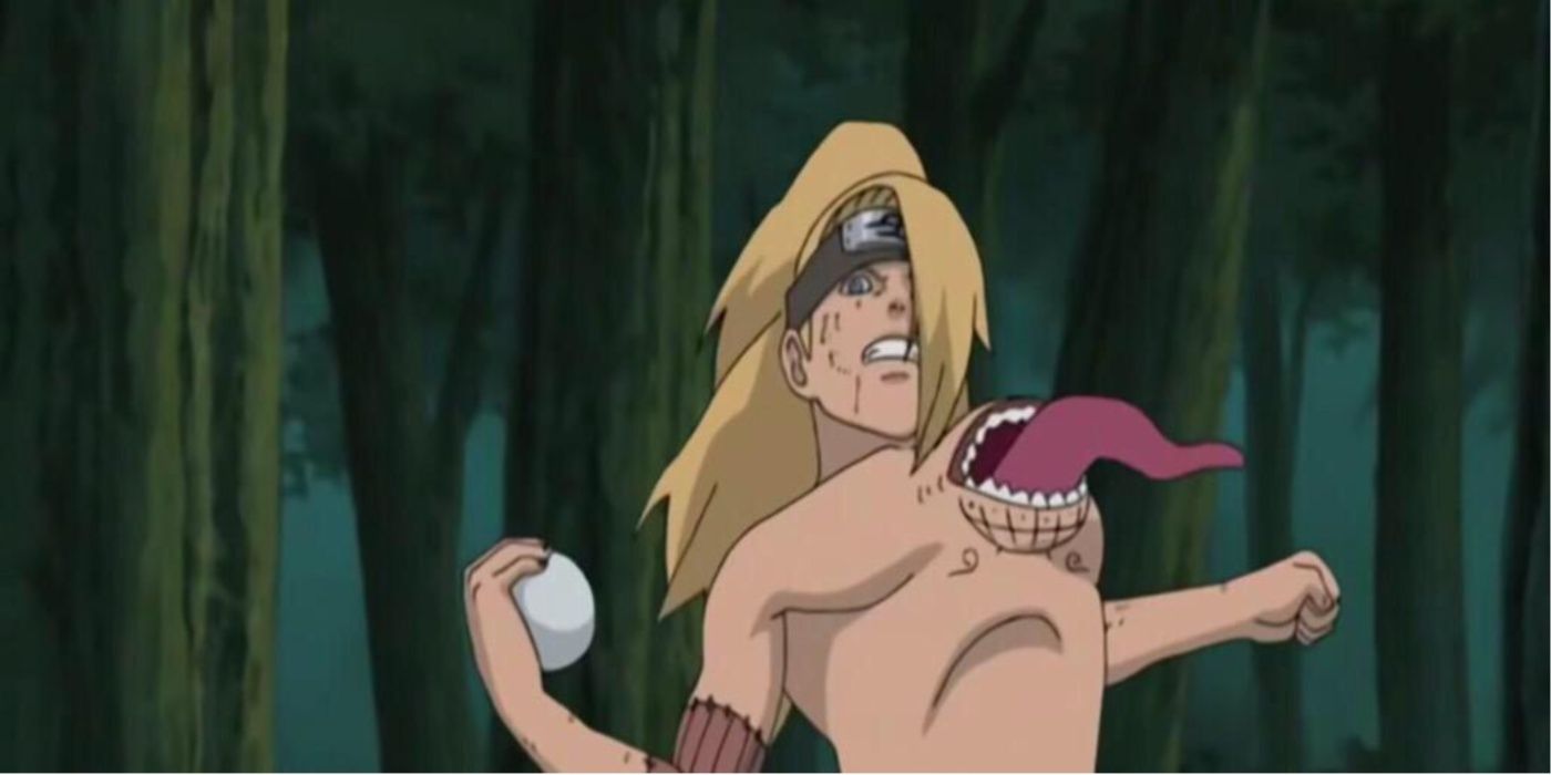 Deidara opening the mouth in his chest in order to activate C0 in Naruto: Shippuden