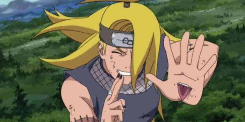 Deidara smiling as he detonates C4 Garuda in Naruto: Shippuden