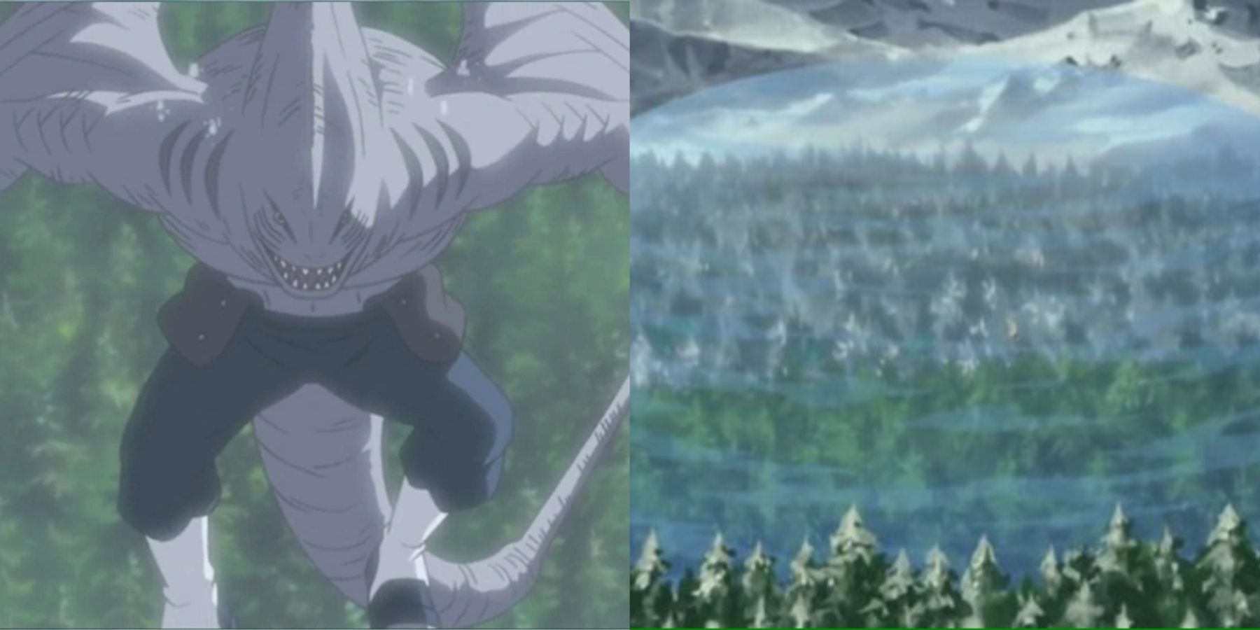 Kisame fused with Samehada inside of his The Water Prison Shark Dance Technique in Naruto: Shippuden
