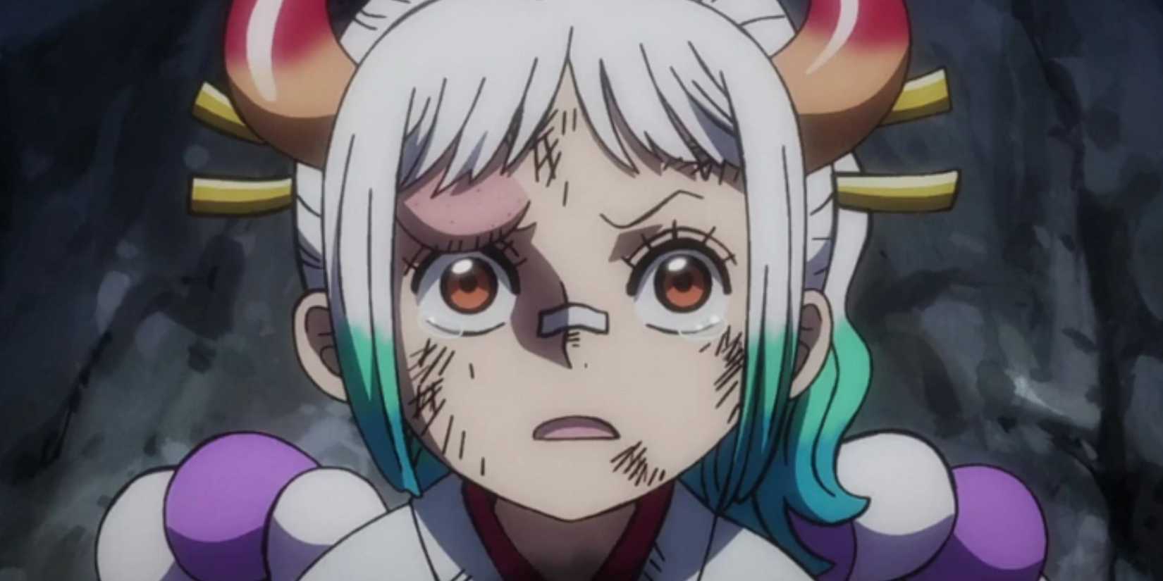 Young and injured Yamato fearful of a samurai in One PIece