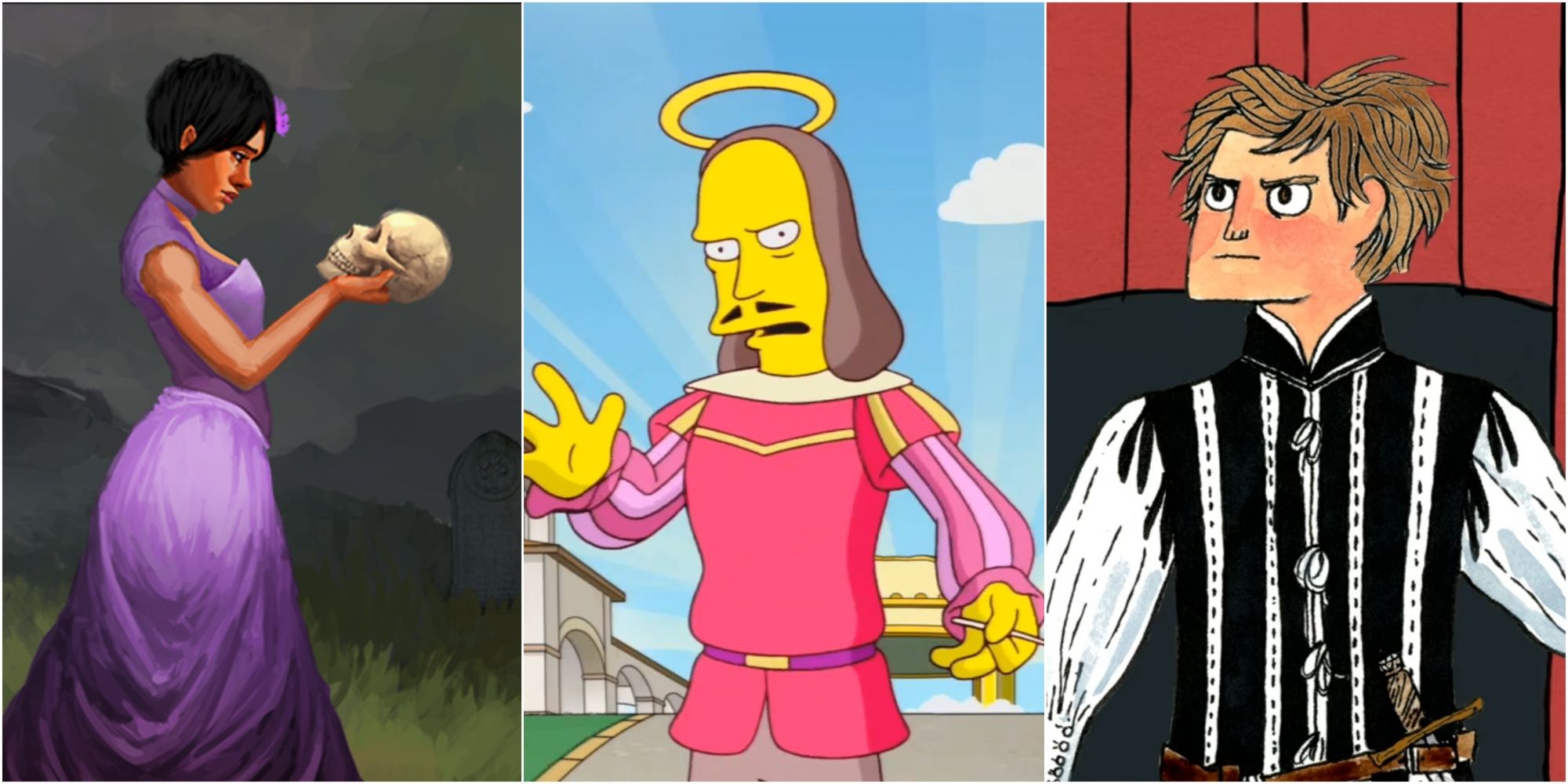 Images of Ophelia in Elsinore, Shakespeare in The Simpsons Game and Hamlet in To Be Or Not To Be
