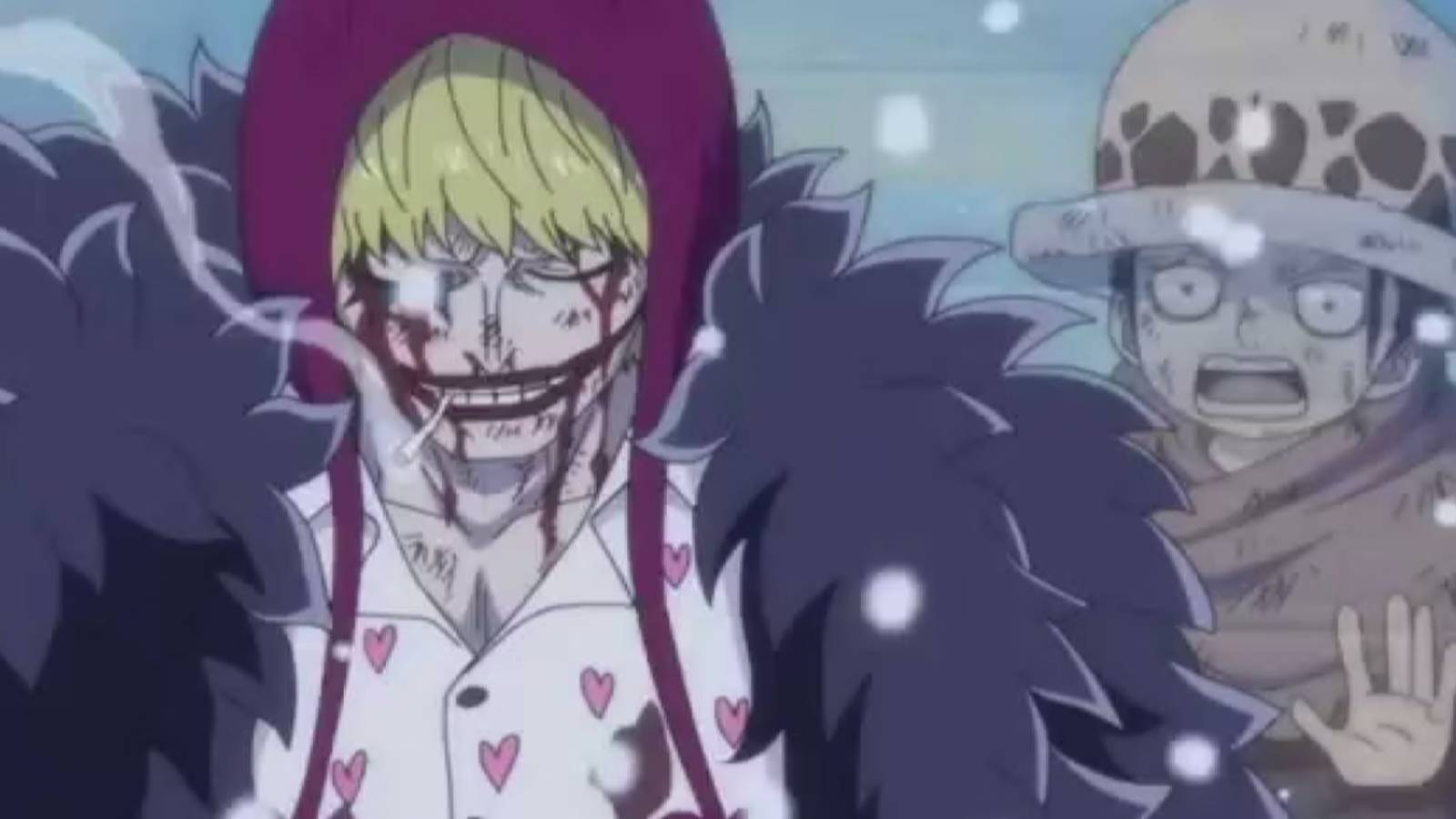 Young Law listening to Rosinante being killed in One Piece