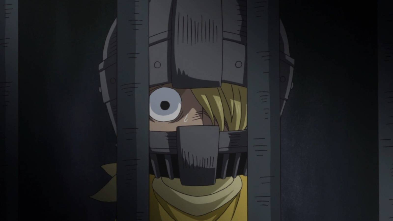 Young Sanji being jailed and given an iron mask by his father in One Piece