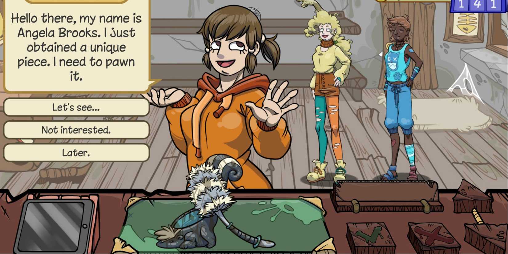 Dealer's Life 2 - shop sim - a customer tries to pawn a toilet brush