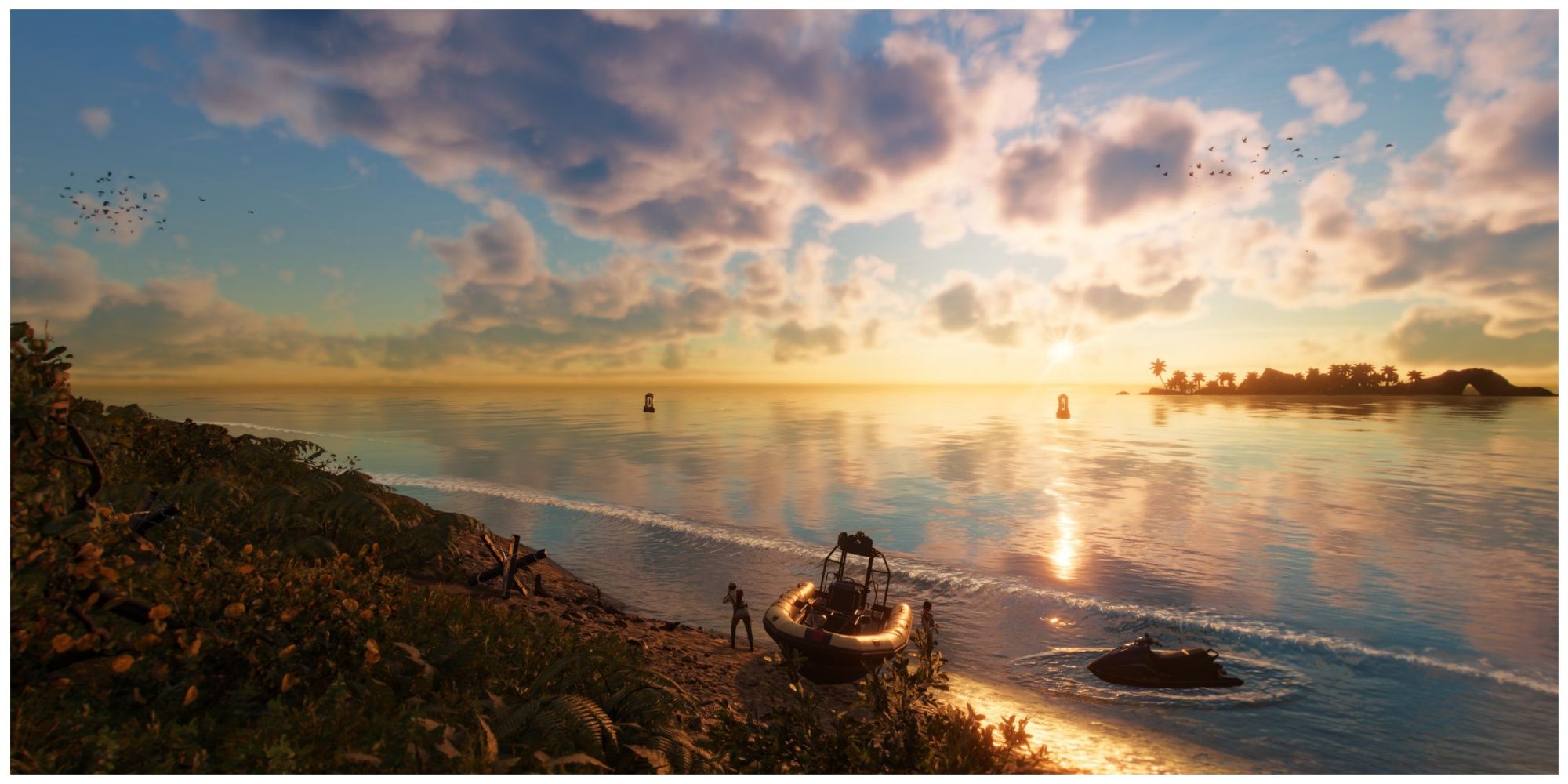 Far cry 6 lake sunset with a dinghy on the island