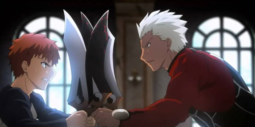 Emiya fighting his past self with swords in Fate/Stay Night: Unlimited Bladeworks