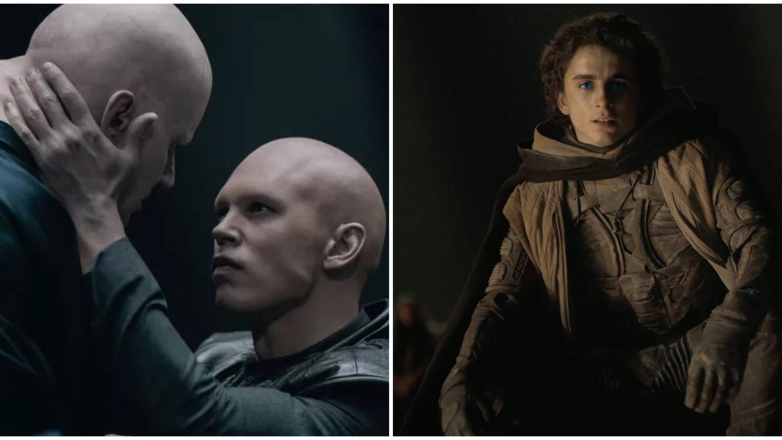 Baron Vladimir Harkonnen Feyd-Rautha Harkonnen and Paul Atreides in Dune: Part Two.