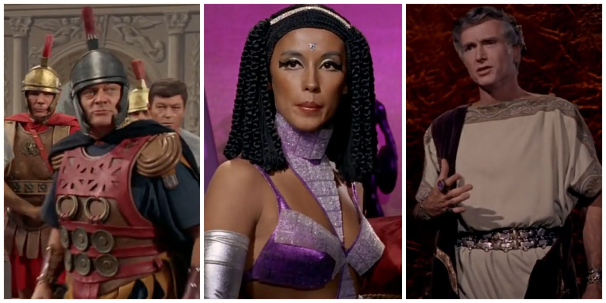 Split image showing images from three Star Trek episodes (
