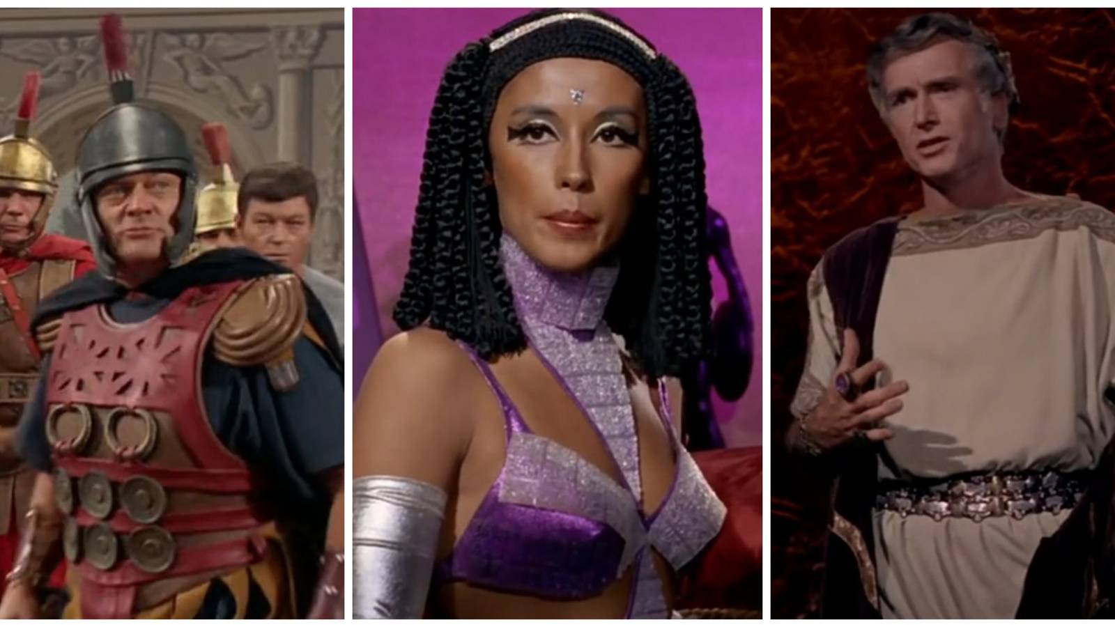 Split image showing images from three Star Trek episodes (