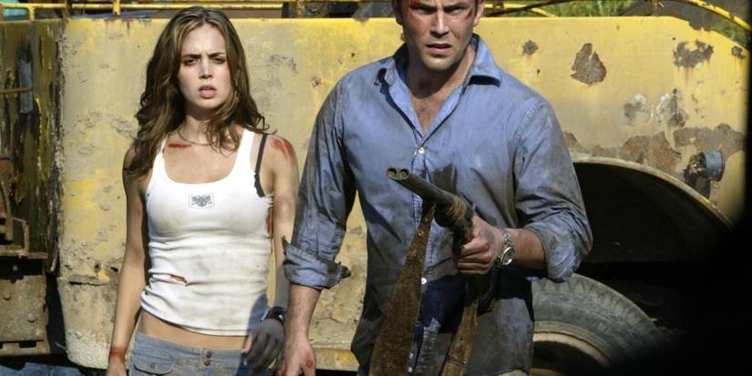 Man with woman looking serious