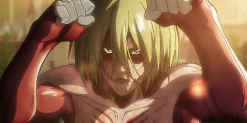 Annie's Female Titan assuming a fighting stance in Attack on Titan