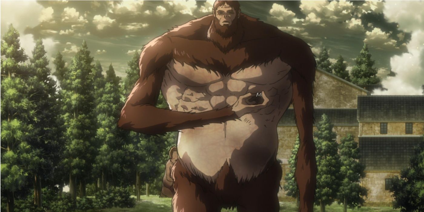 The Beast Titan studying the 3D Maneuver Gear in Attack on Titan