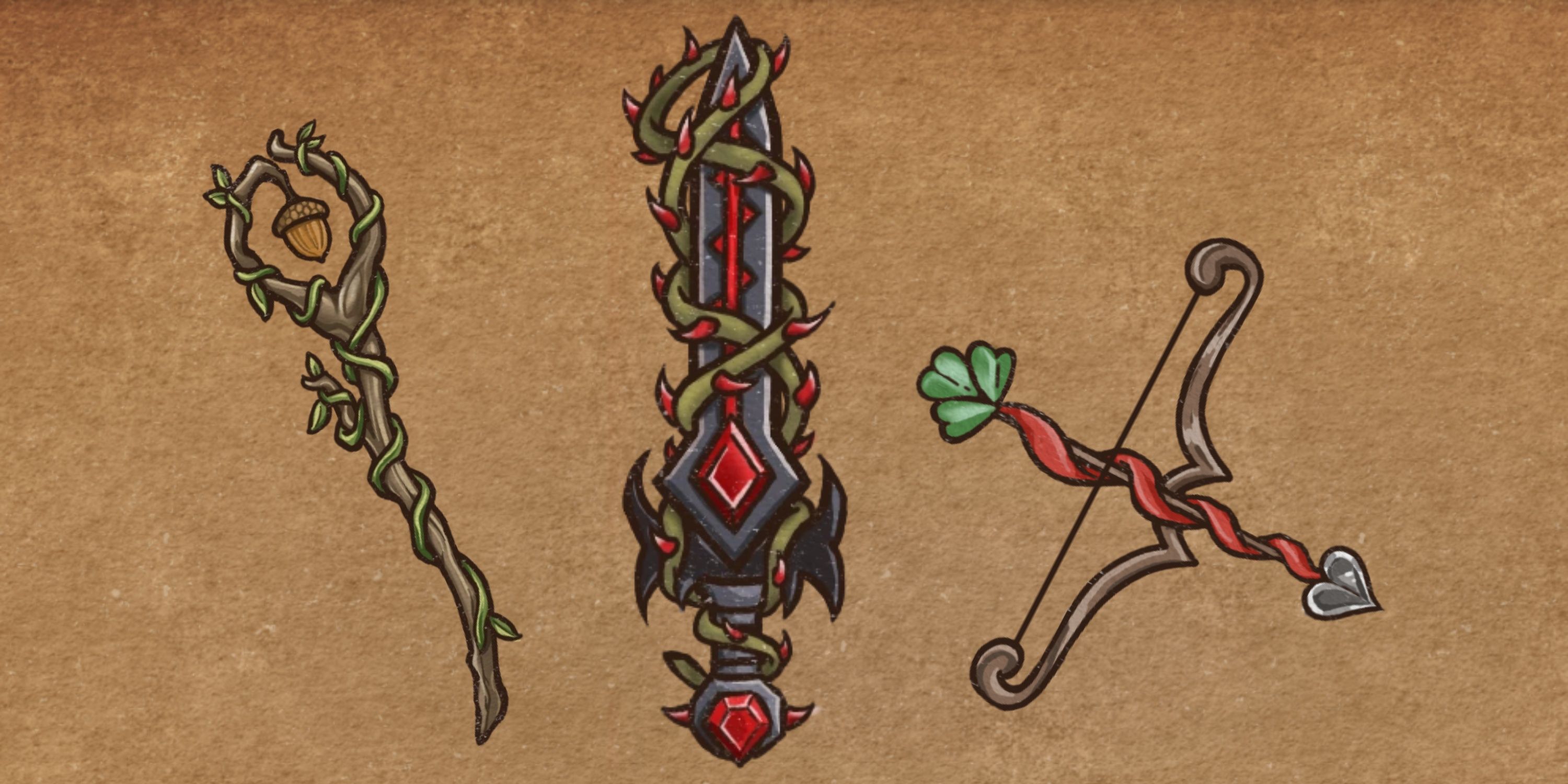 Best Weapons In Backpack Battles (Featured Image) - Critwood Staff + Bloodthorne + Fortuna's Grace