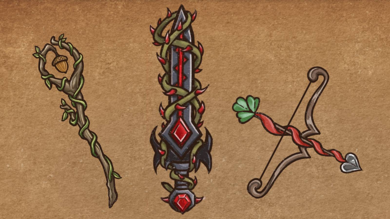 Best Weapons In Backpack Battles (Featured Image) - Critwood Staff + Bloodthorne + Fortuna's Grace