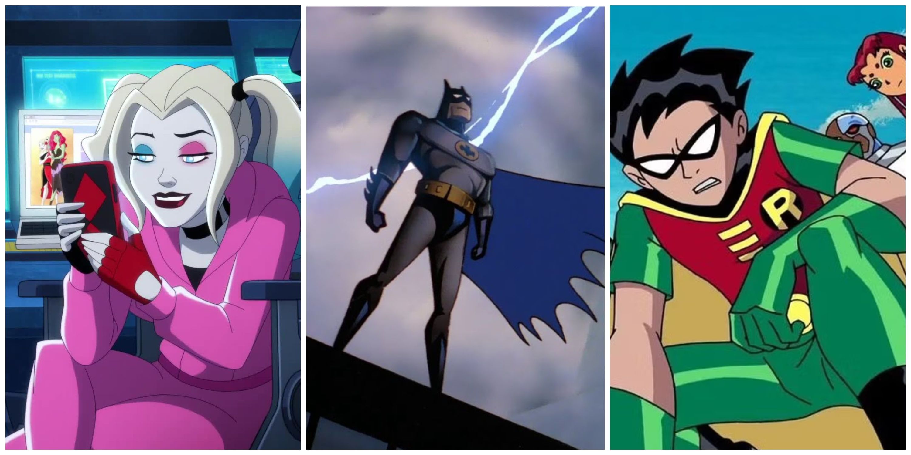 harley quinn animated show, batman the animated series, teen titans animated series