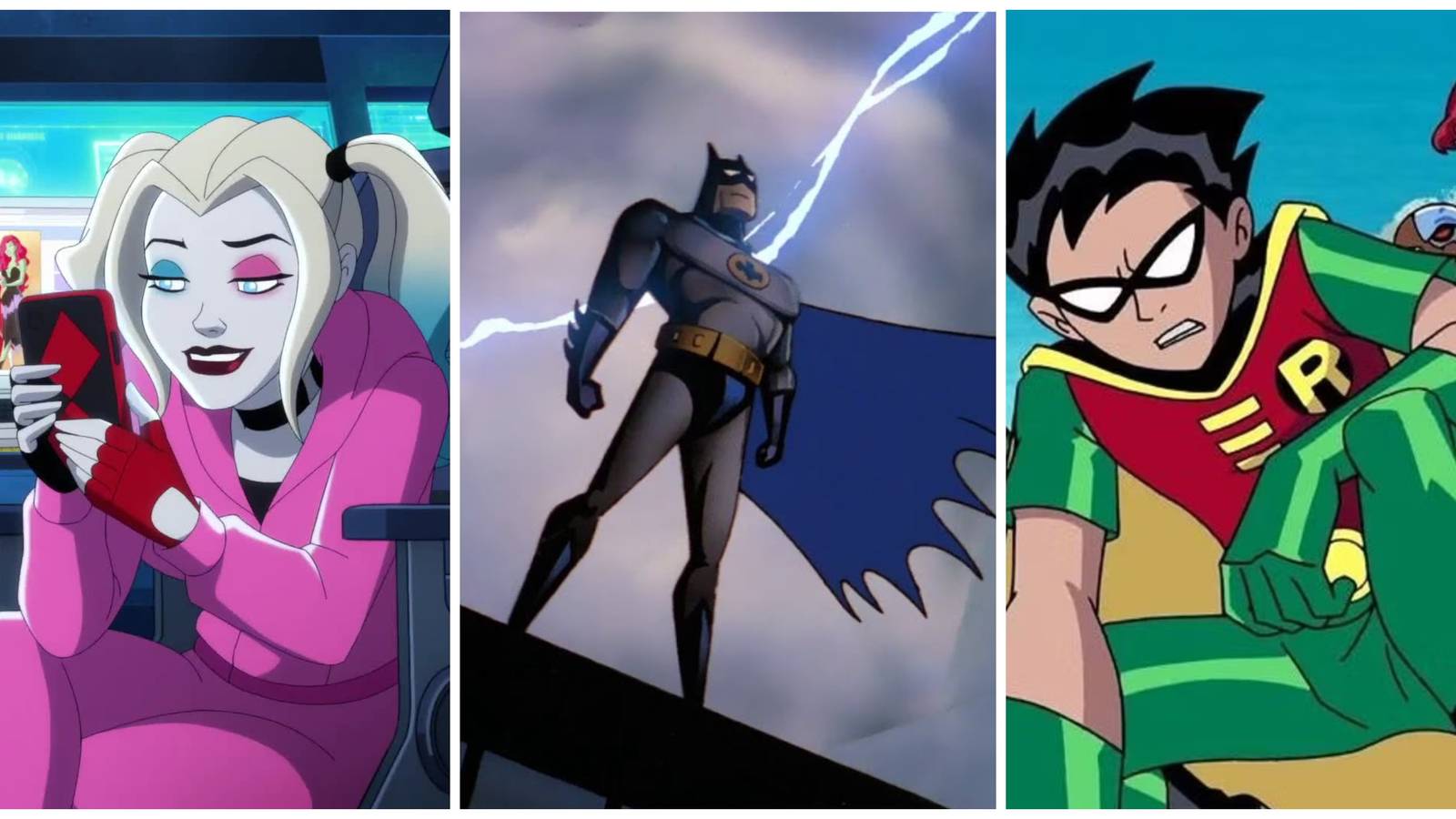harley quinn animated show, batman the animated series, teen titans animated series