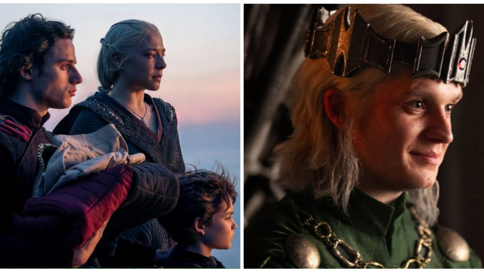 Split image of Jacaerys Rhaenyra Joffrey and Aegon II in House of the Dragon.