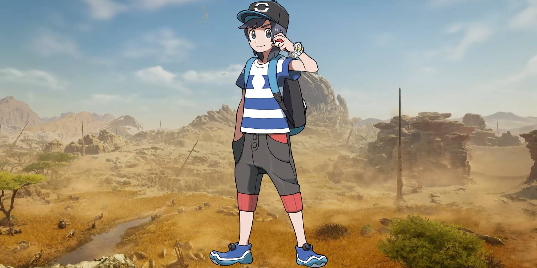 Elio from Pokemon Sun and Moon over a shot from Monster Hunter Wilds' trailer