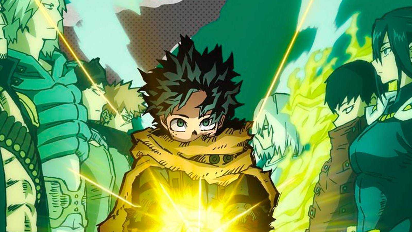 My Hero Academia Deku in front of previous OFA wielders