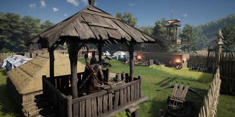 Myth of Empires character in tower with bow 