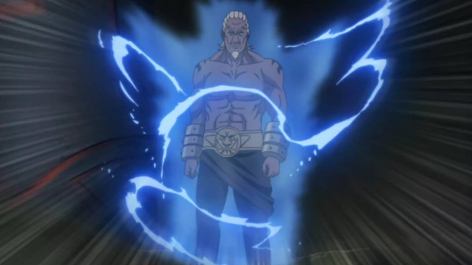 The Fourth Raikage activates Lightning Chakra Mode for the first time against Sasuke in Naruto: SHippuden.