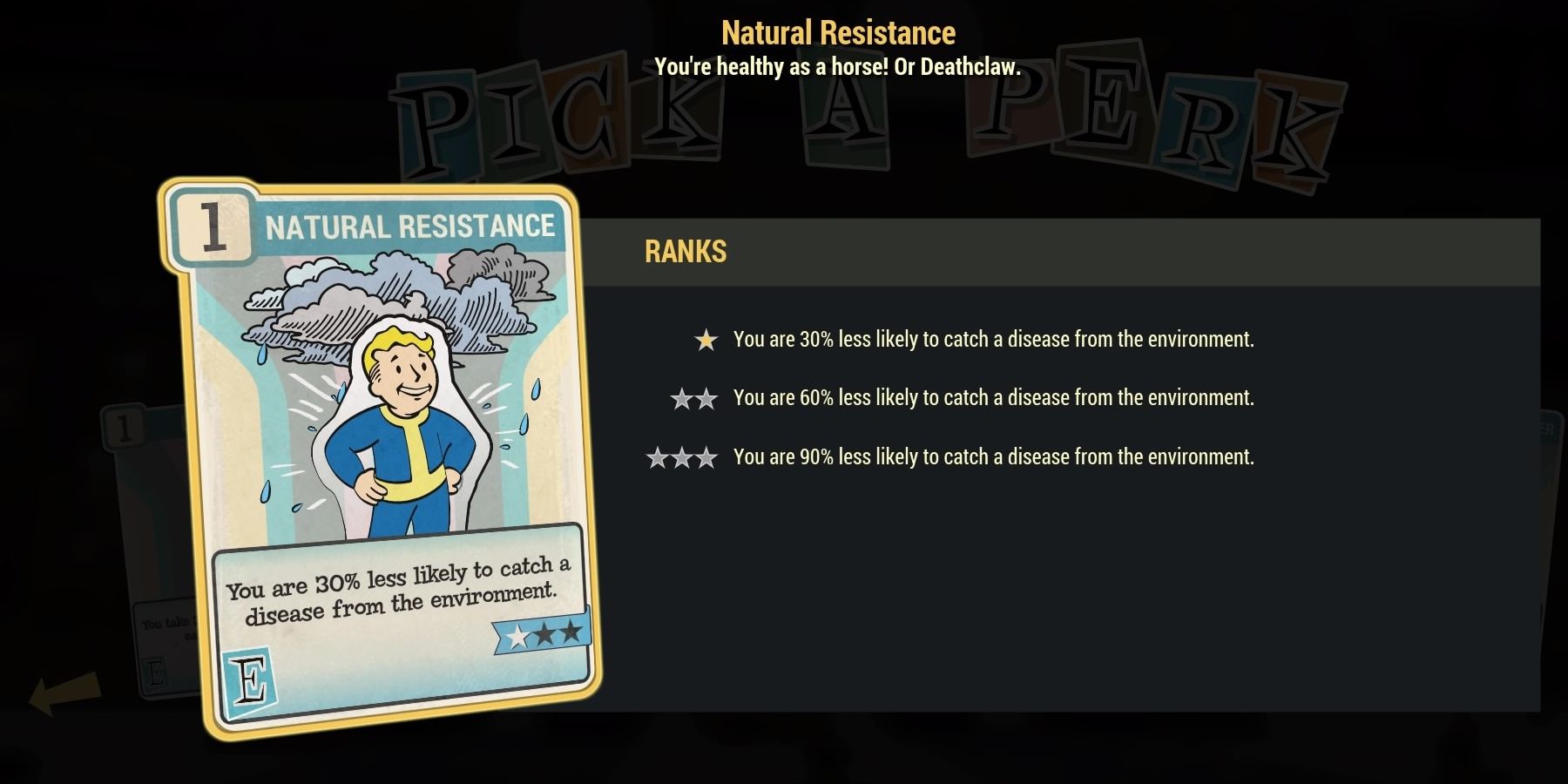Fallout 76 Natural Resistance Perk Card