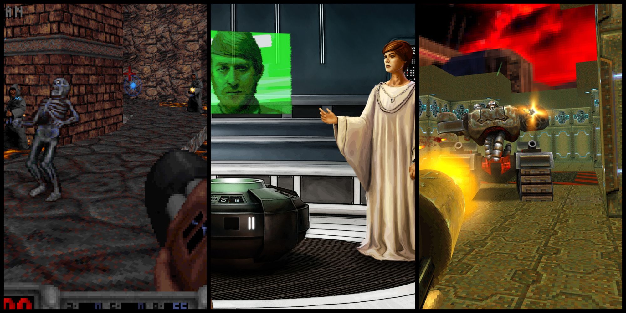 screenshots from Blood, STAR WARS: Dark Forces Remaster, and Quake 2