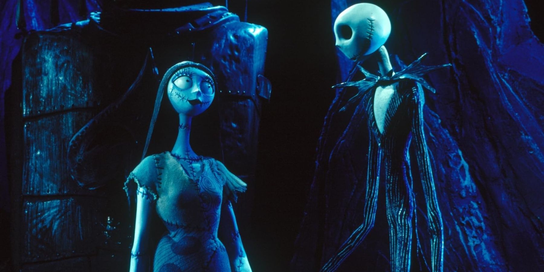 Sally and Jack Skellington in A Nightmare Before Christmas