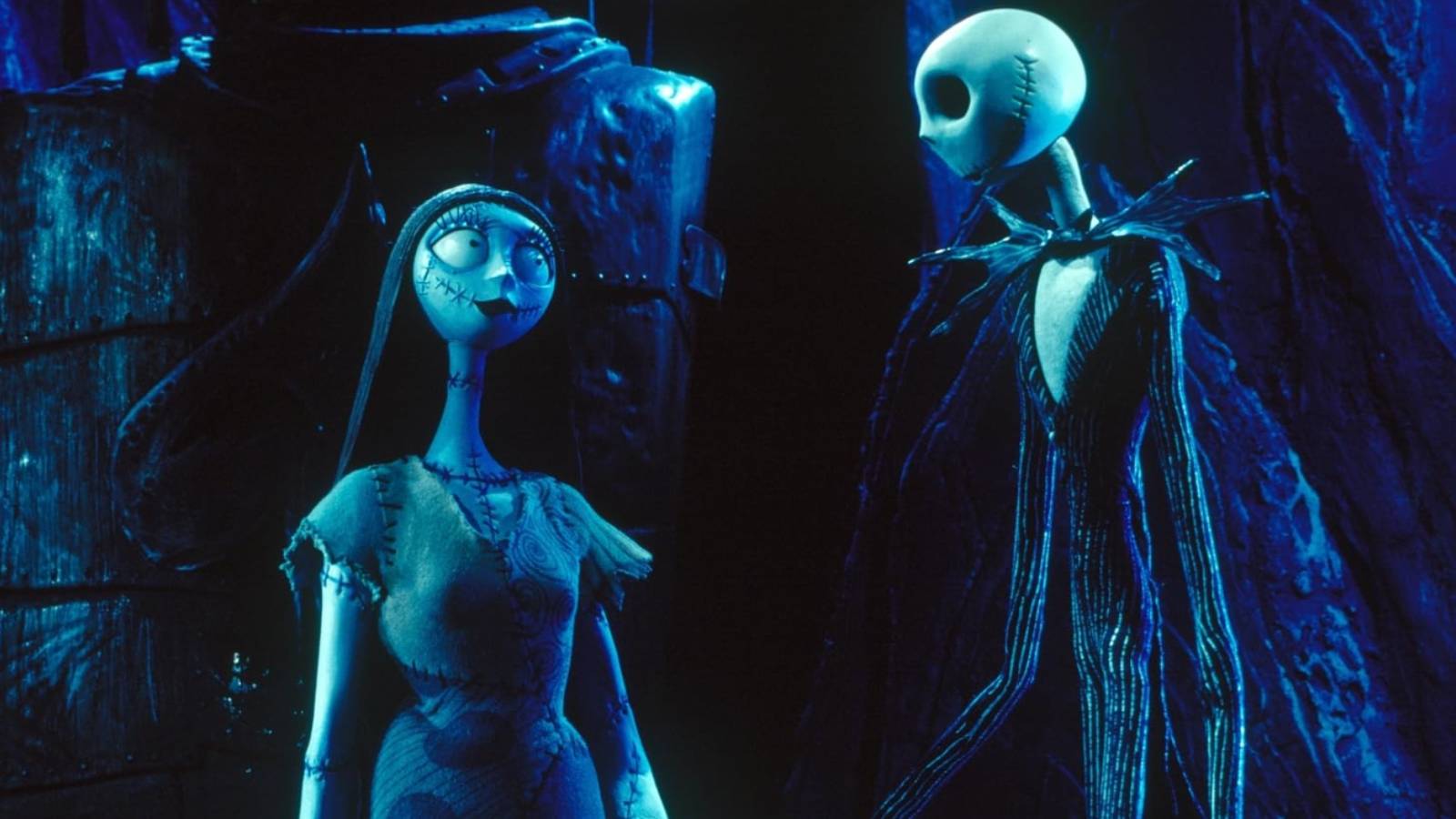 Sally and Jack Skellington in A Nightmare Before Christmas