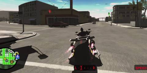 travis touchdown riding a motorcycle in no more hereos