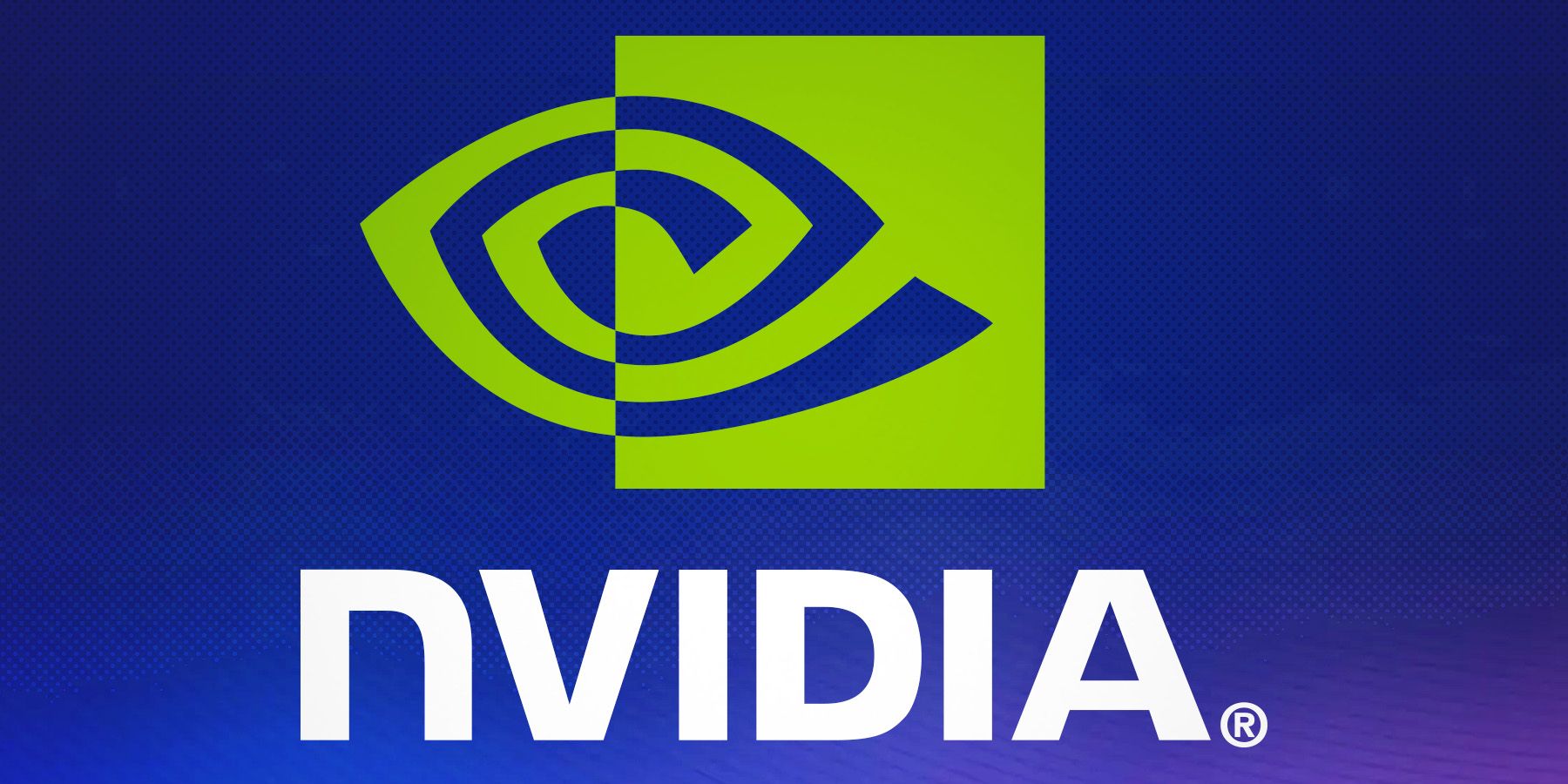 Nvidia logo on dark purple and indigo dot halftone background