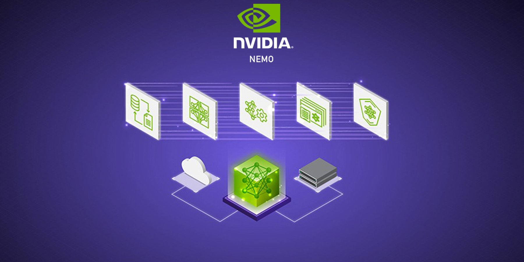 Nvidia Nemo tech key art with logo on purple background