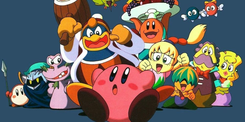 Official poster of the Kirby anime with its cast of characters.