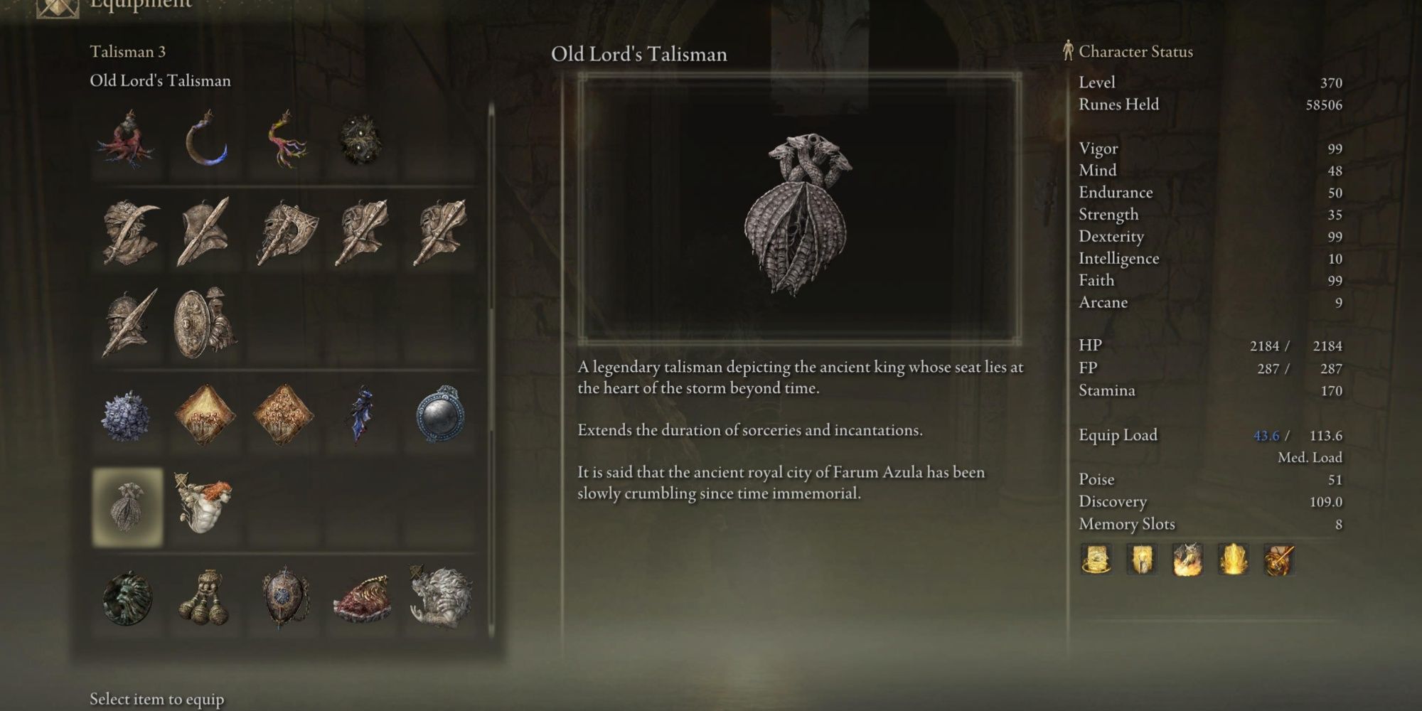 Old Lord's Talisman's Information in Elden Ring