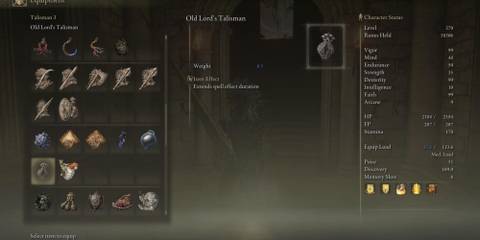 Old Lord's Talisman's weight in Elden Ring