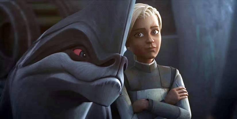Omega and her creature friend Batcher in Star Wars: The Bad Batch season 3