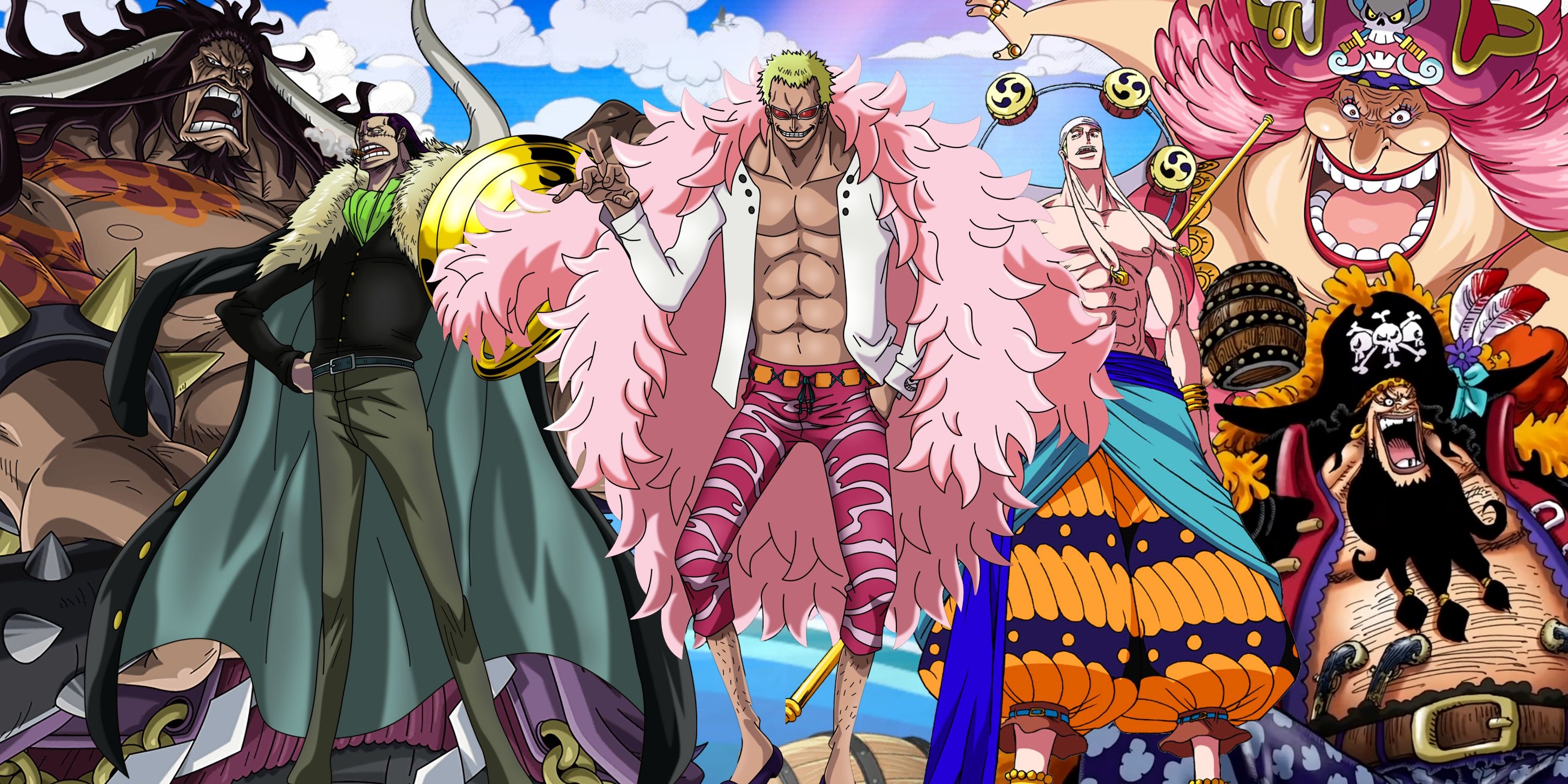 One Piece Who Is The Most Charismatic Villain In The Series Kaido Crocodile Doflamingo Enel Blackbeard Big Mom - Featured