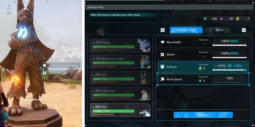 Enhancing Pals at a Statue of Power in Palworld