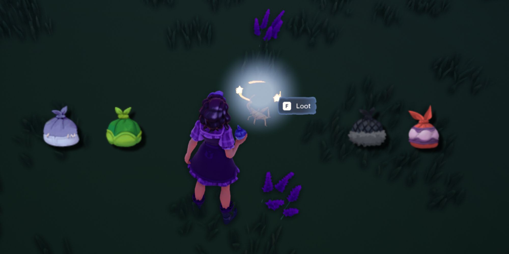 A character catching a bug and the four smoke bomb types