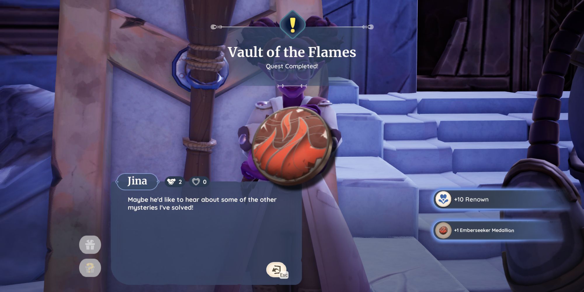 The completion screen for the Vault of the Flames quest, which results in receiving the first Emberseeker Medallion - How To Get The First Emberseeker Medallion